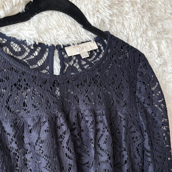 LOFT Midnight Navy Blue Lace Blouse - Picture 3 of 10